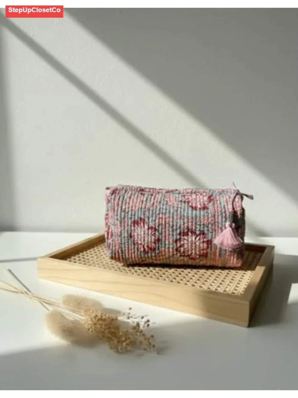 Handcrafted Cotton Quilted Toiletry Bag - Floral Makeup Organizer & Travel Pouch